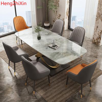 China Designer Stainless Steel Frame Luxury Marble Dining Table Set (Other) Adjustable Modern Guest Room Hotel for sale