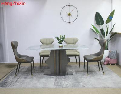 China (Other) High Quality Light Luxury Living Room Adjustable Italian Rectangular Marble Modern Dining Table Set for sale