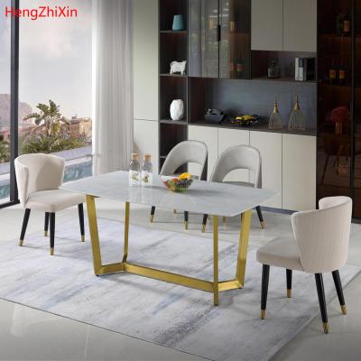 China (Other) Restaurant Furniture Hotel Marble Luxury Adjustable Dining Table Set 6 Chairs Gold Modern Dining Tables for sale