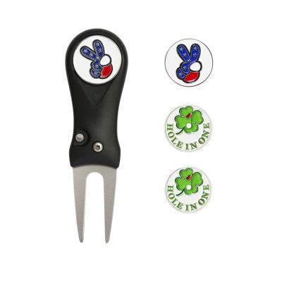 China Black Stainless Steel Golf Tool Repair Stainless Steel Golf Divot Tool Green Golf Fork Ball Marker for sale