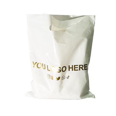 China Customized Recyclable Logo Print Standard Size High Quality Heavy Duty Thank You White Plastic Shopping Bag With Handle for sale