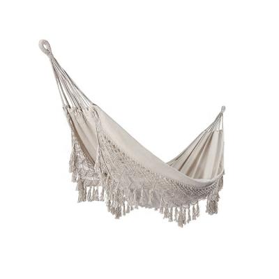 China YIYU Durable White Cotton Indoor Outdoor Hammock with Macrame Fringe Tassel for sale