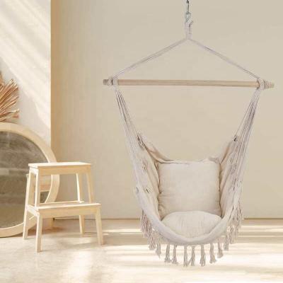 China Outdoor Indoor Living Hammock Chair with Black Macrame Lace Fringe Tassel with Pillow for sale