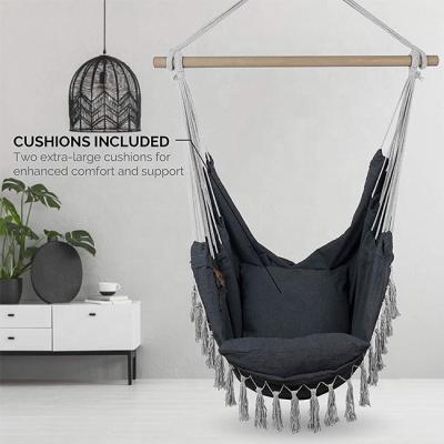 China Craftsman Outdoor Indoor Hammock Chair with Macrame Lace Fringe Tassel with Pillow and Pocket for sale