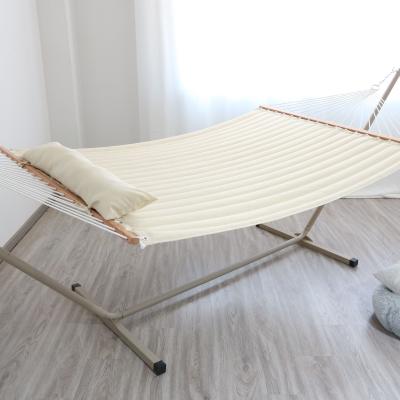 China Chinese Beige Quilted Hammock Swing Bed With Wooden Stick And Pillow for sale