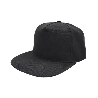 China Wholesale COMMON Custom 5 Panel Acrylic Black Flat Brim Snapback Hat for sale