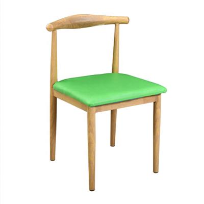 China Cheap canteen wooden non-adjustable soft leather furniture chairs metal frame transfer grain cafe furniture for sale