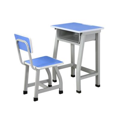 China Easy Direct Factory Assembly Blue High Density Board School Furniture Steel Single Student Desks And Chairs for sale