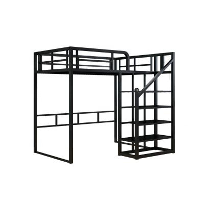 China HZX Modern Iron Loft Family Bedroom Modern Single Bed Under Table With Drawers Raised Bunk Bed for sale