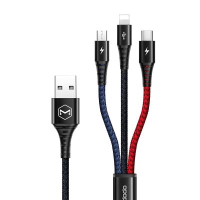 China Mcdodo Wholesale Nylon Braided Multi Charger Fast Charging Data Cable MP3/MP4 Player 3 in 1 Cable for sale