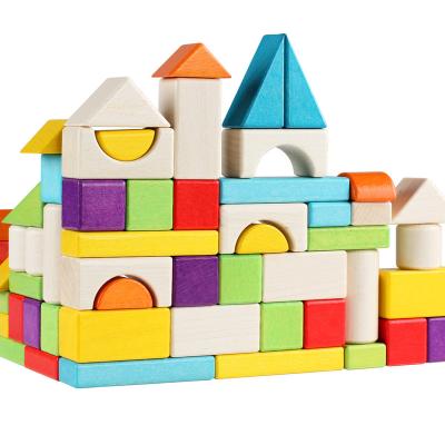 China DIY TOY Wooden building block toys 60 colorful building blocks for kids high quality beech color box wholesale packing for sale