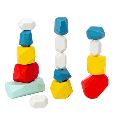 China DIY TOY High quality wooden colorful stone block colored simulation kids balancing wooden building toy for kids for sale