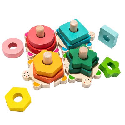 China Building Toy Customize Hot Selling Educational Wooden Geometric Hand-eye Color Stacking Shape Sorter For Kids for sale