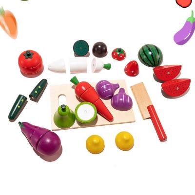 China New Style Creative Handmade Wholesale Cooking Food Pretend Play Set Hand-eye Coordination Training Magnetic Fruit Vegetable Slicing Toys for sale