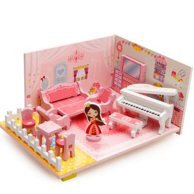 China 2022 New DIY Musician Living Room Furniture Set Girls Assembled Wooden Dollhouse Play Room Toys For Children Mwz-003 for sale