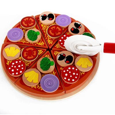 China Wooden Wholesale Montessori Early Education Hand-on Skills Wooden Pizza Pretend Cut Toy For Children for sale