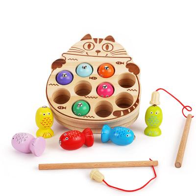 China New Montessori Pine Wooden Education Toy Hand-eye Coordination Magnetic Fishing Toy For Kids for sale