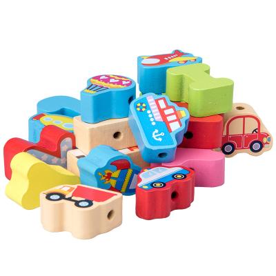 China Wholesale Wooden Educational Toys Kids Particle City Building Block Bead Baby String Game Practice Hand-Eye Coordination Large for sale