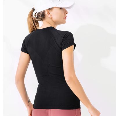 China Manufacturer Custom Seamless Sweat Wicking Breathable Quick Dry Girls Workout Short Sleeve Yoga Tops Shirt With Sports Mesh for sale