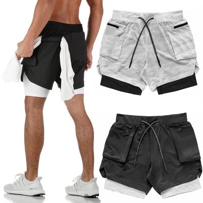 China Amazon QUICK DRY Mens Sports Shorts 2021 Workout Running 2 In 1 Hanging Towel Gym Training Shorts With Pockets for sale