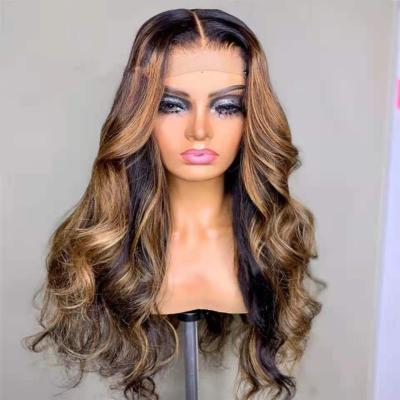 China Best Sale100% Brazilian Hair Body Wave Thick Smooth Soft Thick Lace Front Transparent Wig Highlight13*4 For Black Women for sale