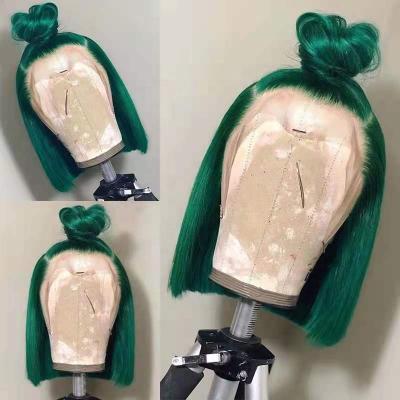 China Thick Smooth Soft Most Popular100% Peruvian Hair Color 13*4 Lace Front Lead Straight Jade Green Transparent Wig for sale