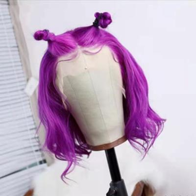 China New Style100% Soft Straight Brazilian Hair Straight Curl Purple Transparent Color 13*4 Lace Front Wig for sale