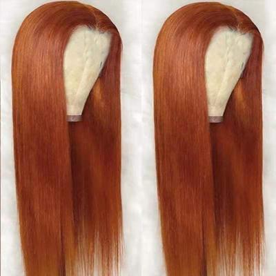 China Best Selling 100% Shiny Brazilian Virgin Hair Straight Dark Orange Straight Transparent Hair Color 13*4 Lace Front Wig For Women And Girl for sale