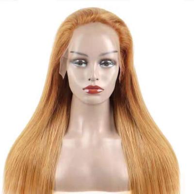 China Best Selling 100% Shiny Brazilian Virgin Hair Straight Transparent Human Hair Honey Blonde Clolor 13*4 Lace Front Wig for sale