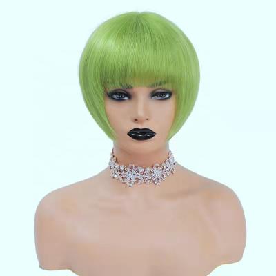 China New Style100% India Hair Straight No Shedding No Bangs Green Color Top Lace Closure Lead Wig With Bangs For Women for sale