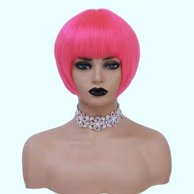 China New Style100% India Hair Straight No Shedding Pink Color Top Lace Closure Lead Wig With Bangs For Women for sale