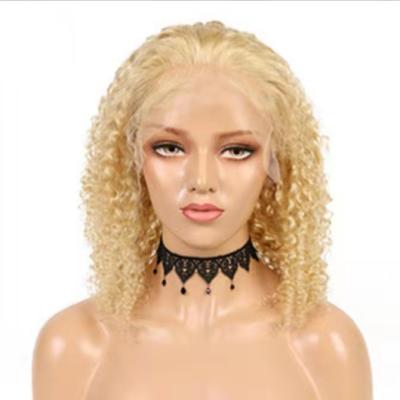 China New Style100% Brazilian Hair Soft Straight Brazilian Curly Lead Blonde Color 13*4 Lace Front Transparent Wig for sale