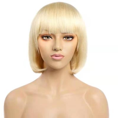 China Cheap price100% straight malaysian blonde hair straight lace bob wig machine made wig for women and student for sale