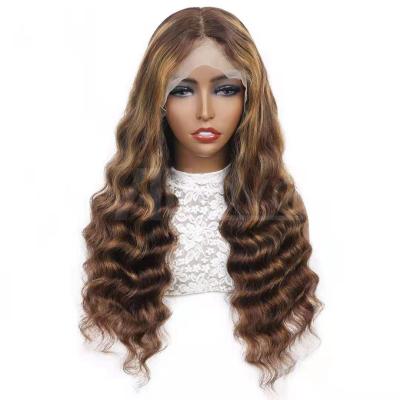 China Best Dirty100% Brazilian Hair Thick Straight Soft Deep Loose Highlight13*4 Lace Front Transparent Wig For Black Women for sale