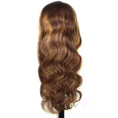 China Cheap Price 100% Soft Smooth Peruvian Hair Body Wave P4/27 Color T Part Lace Wig for sale