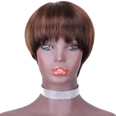 China Factory price soft soft thick hair piexe cut wigs, P4/27 virgin hair piexe cut wigs, brazilian hair machine made piexe cut wigs for sale