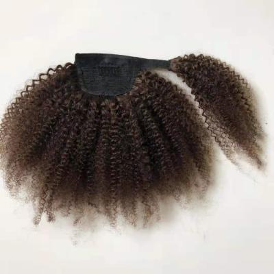 China Soft Smooth Thick 100% Brazilian Hair Afro Curly Wrap Around Ponytail for sale