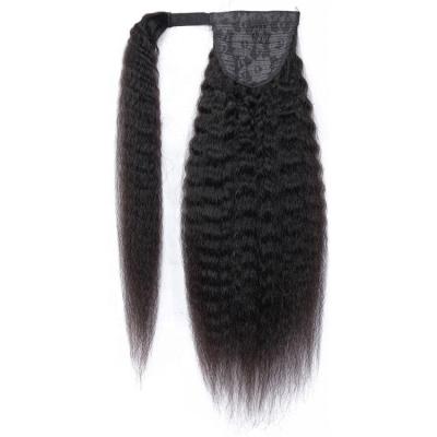 China Best Selling 100% Brazilian Hair Soft Smooth Yaki Thick Brazilian Wrap Around Ponytail for sale