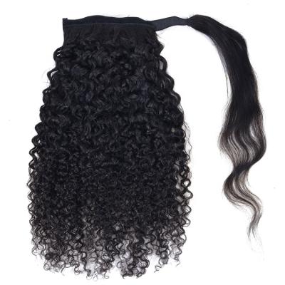 China Best Dirty 100% Brazilian Hair Thick Straight Soft Curly Wrap Around Ponytail For Black Women for sale