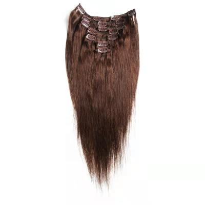 China Best Selling 100% Shiny Brazilian Hair Straight Hair Color 4# 10A Grade Clip Hair for sale