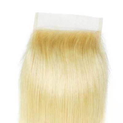 China Best Dirty 100% Brazilian Hair Straight Blonde Straight Color 4*4 Lace Closure Soft Smooth Thick for sale