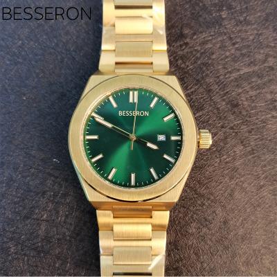 China Luxury Besseron Date Quartz Watch Factory Logo Relogio Clock Hand Watch Gold Stainless Leather Custom Automatic Wristwatches For Men for sale