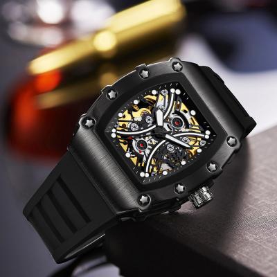 China OEM 3 Atmosphere Leather Strap Custom Luxury Hollow Men's Mechanical Skeleton Logo Day/Date Mechanical Wristwatch Automatic Watch For Men for sale