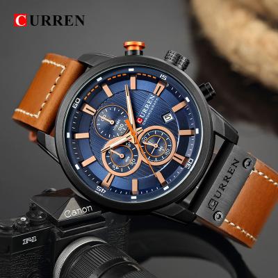 China Chronograph Mens Quartz Movement Wristwatches Fashion Date Casual Automatic Leather Strap Watches Men for sale