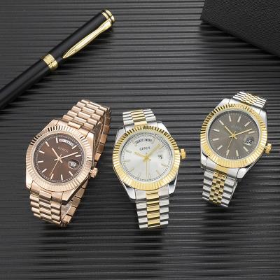 China Japan Movt Date Quartz Automatic Watch Men's Custom Stainless Steel Gold Watch With Stainless Steel Back for sale