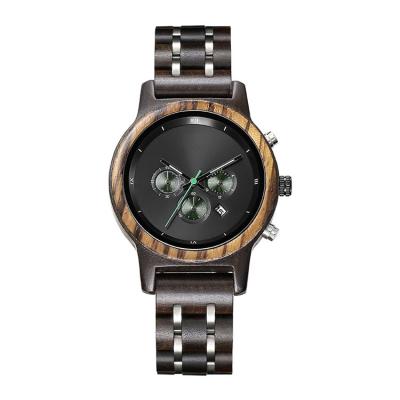 China Luxury New Design Chronograph Wooden Watches Dual Time Men Wrist Logo Chronograph Quartz Stainless Steel Custom Wooden WatchHot Sale p for sale