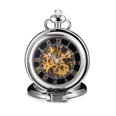 China Wholesale Brand Luxury Zinc Alloy Antique Mechanical Skeleton Single Opening Custom Pocket Watch for sale