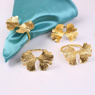 China Ginkgo Leaf Butterfly Viable Gold Napkin Rings for Table Napkin Decor, Ginkgo Biloba Style, Gold and Silver Color for sale