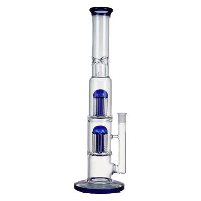 China 45cm/18inch GlassStraight Glass Tube Blue Quartz Water Smoking Pipe with Double Tree Branch Honeycomb Percolator Filter, with 14mm Joint for sale