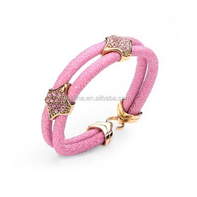 China Luxury Pink Genuine Stingray Wristband Fashion Stingray Leather Bracelet for sale